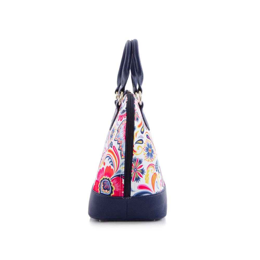 Bliss Printed Dome Satchel - White/Navy