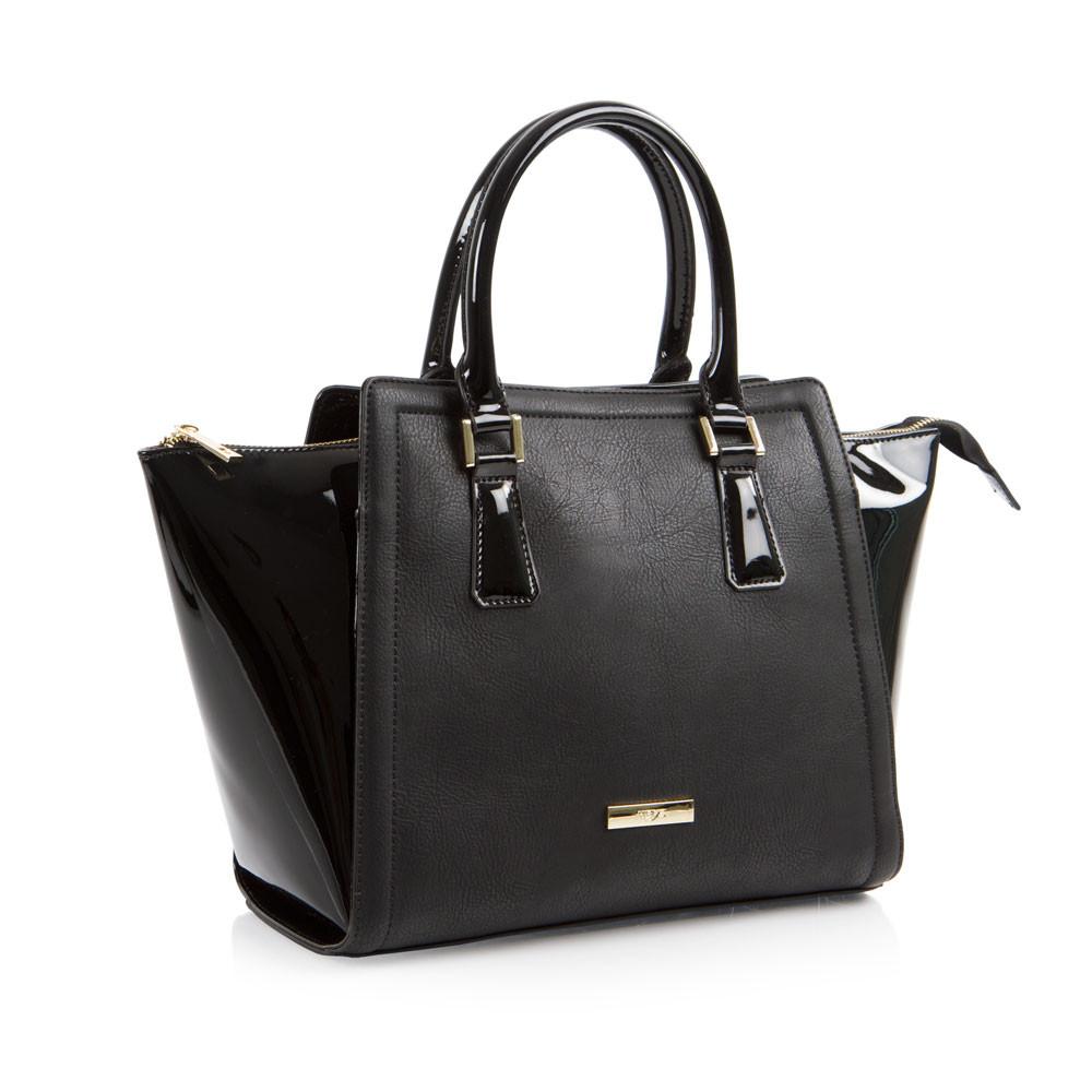 La Mode Winged Satchel - Black/Black Patent