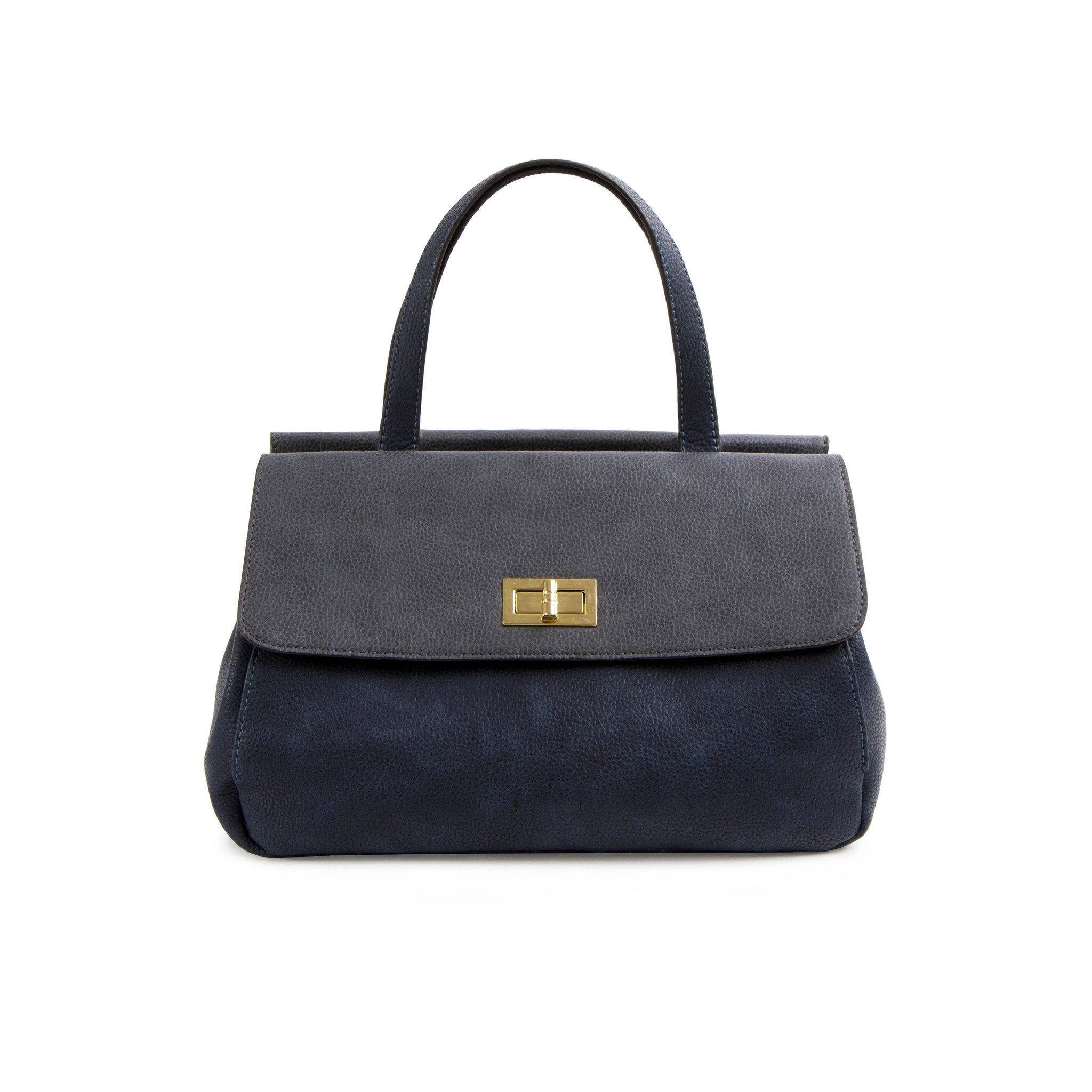 La Mode Dual-Flap Satchel - Navy/Grey