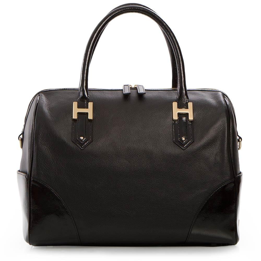 Soho Classic Pebbled/Patent Large Satchel - Black