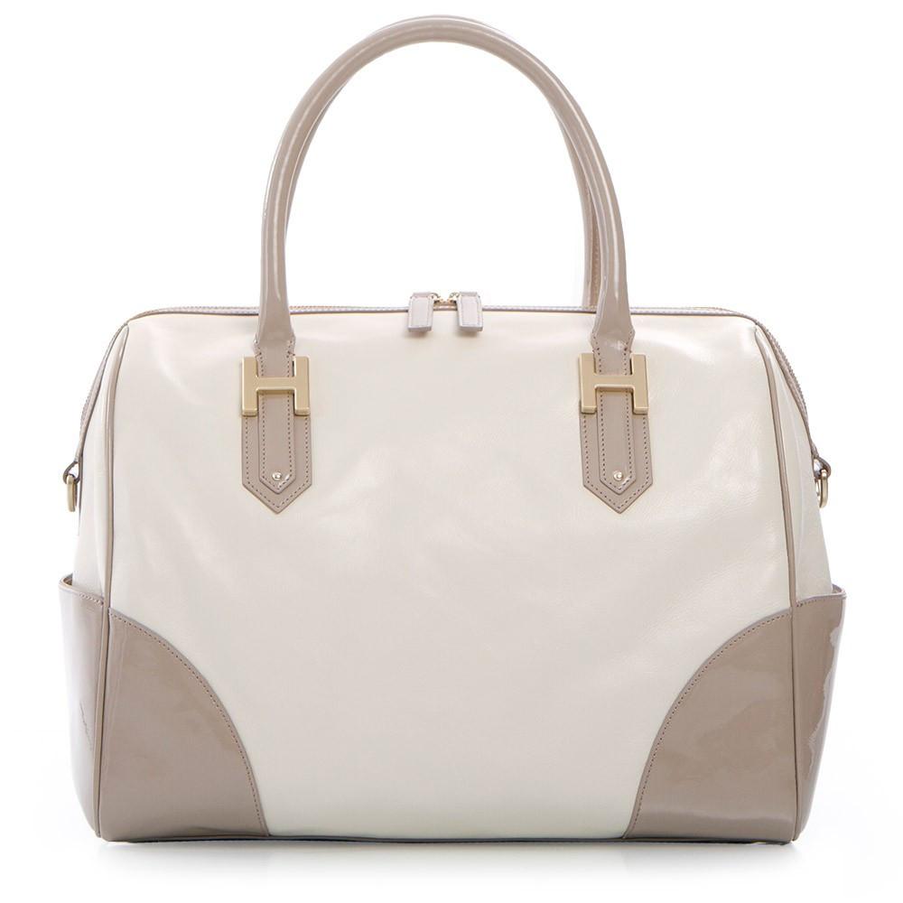 Soho Classic Two-Tone Large Satchel - Bone/Taupe