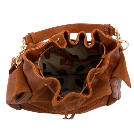 Soho Suede/Leather Large Drawstring Bag - Taupe