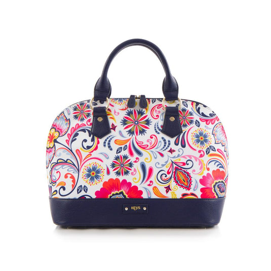 Bliss Printed Dome Satchel - White/Navy