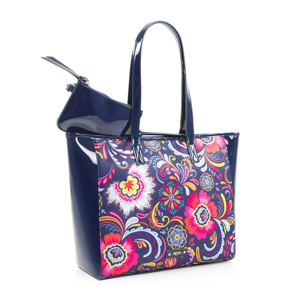 Bliss E/W Printed Tote with Bonus Pouch - Navy