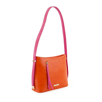 True Blue Colour Block Shoulder Bag - Orange/Fuchsia