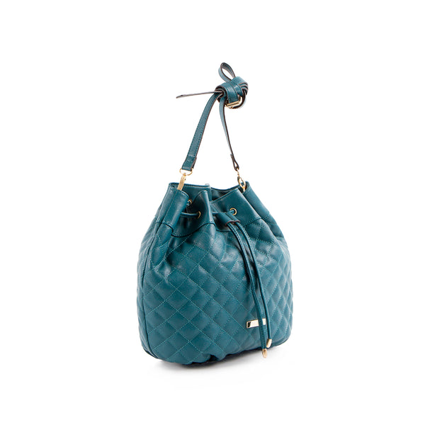 La Mode Square Quilted Drawstring - Teal