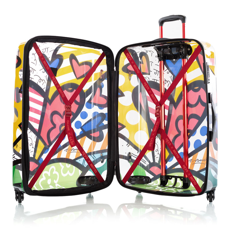 Britto - A New Day Transparent 3 Piece Luggage Set open | 3 Piece Luggage Sets