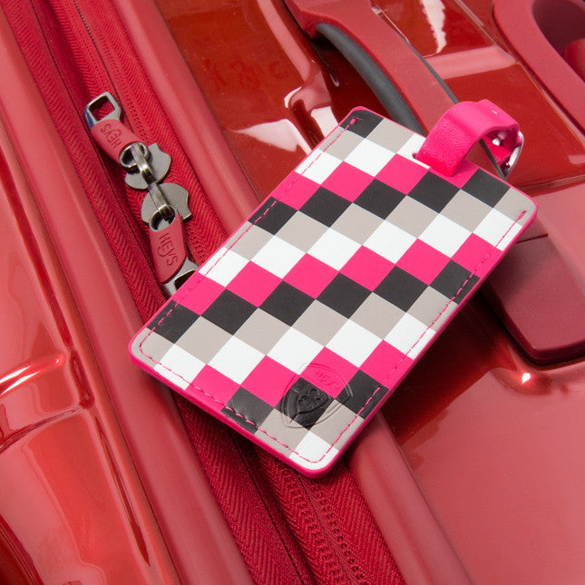 Pink Check Luggage Tag
