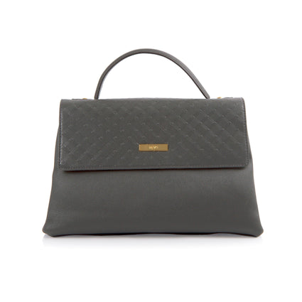 La Mode Diamond Embossed Flap Satchel - Grey