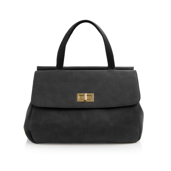La Mode Dual-Flap Satchel - Black/Grey