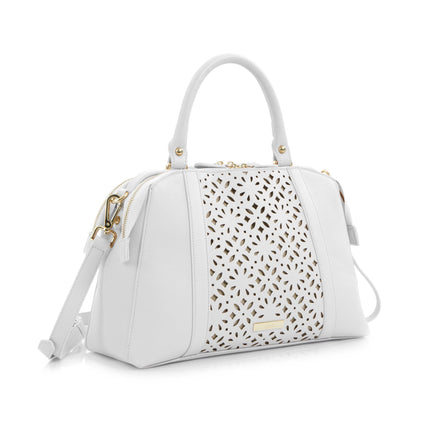 Spring Bliss Laser Cut Doctor’s Satchel w. Double Zip Compartments - White