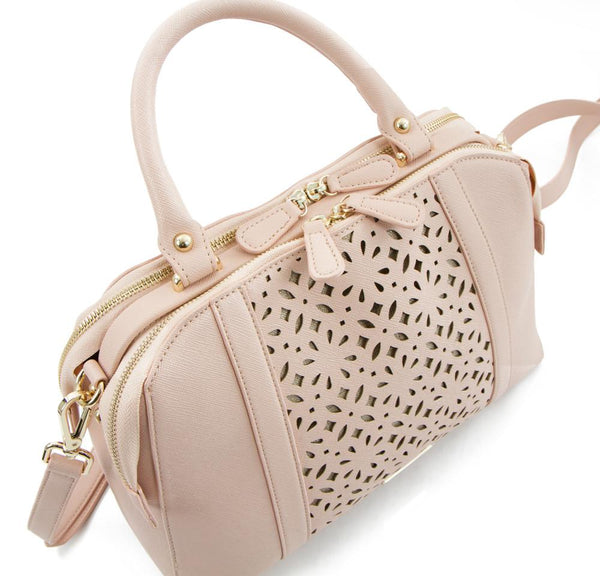 Spring Bliss Laser Cut Doctor’s Satchel w. Double Zip Compartments - Blush