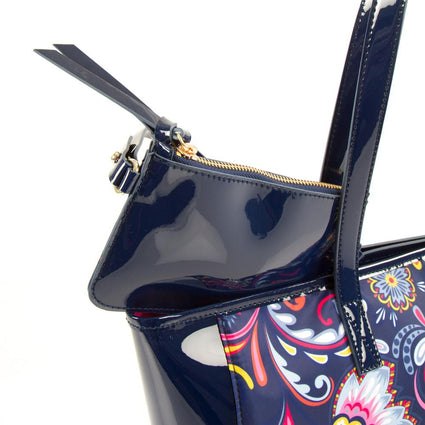 Bliss E/W Printed Tote with Bonus Pouch - Navy