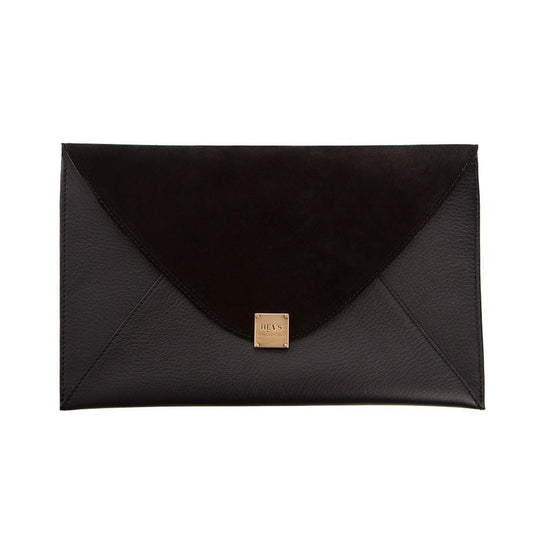Soho Leather/Suede Oversized Envelope Clutch - Black