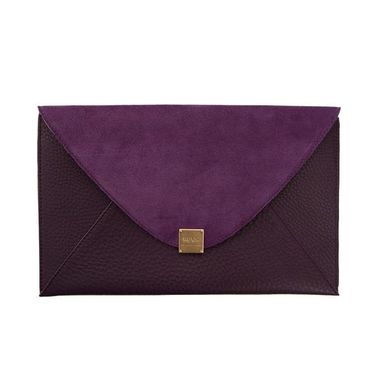 Soho Leather/Suede Oversized Envelope Clutch - Purple