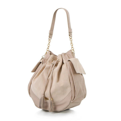 Soho Suede/Leather Large Drawstring Bag - Taupe
