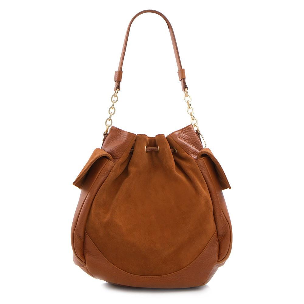 Soho Suede/Leather Large Drawstring Bag - Taupe