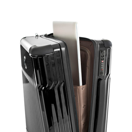 Tekno Black 21" Carry On Luggage laptop side | Tech Traveler Luggage