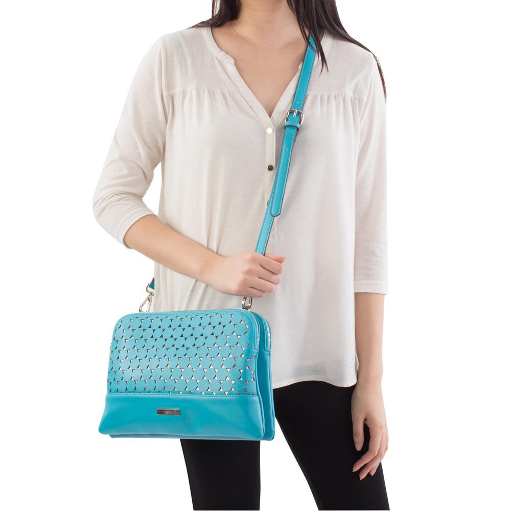 Island Paradise Laser Cut Crossbody/Clutch - Turquoise/Metallic